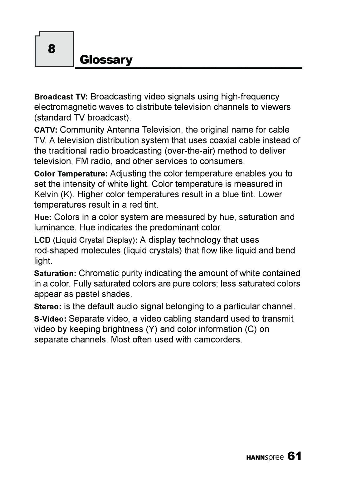 HANNspree MAK-000039 manual Glossary 