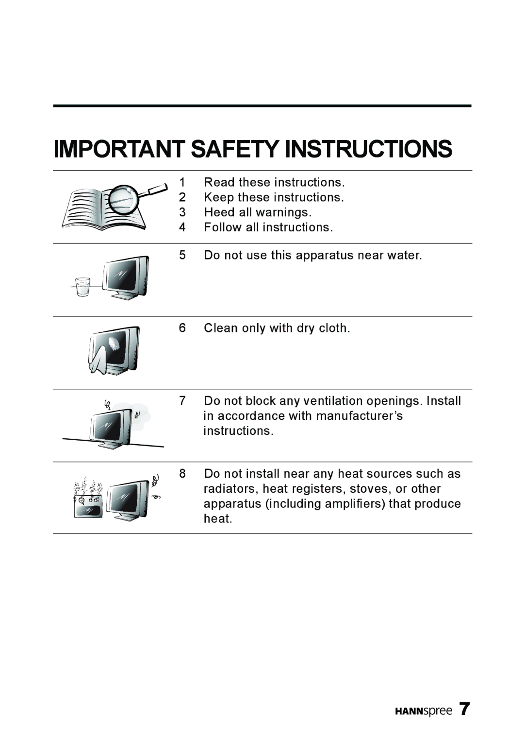 HANNspree MAK-000039 manual Important Safety Instructions 