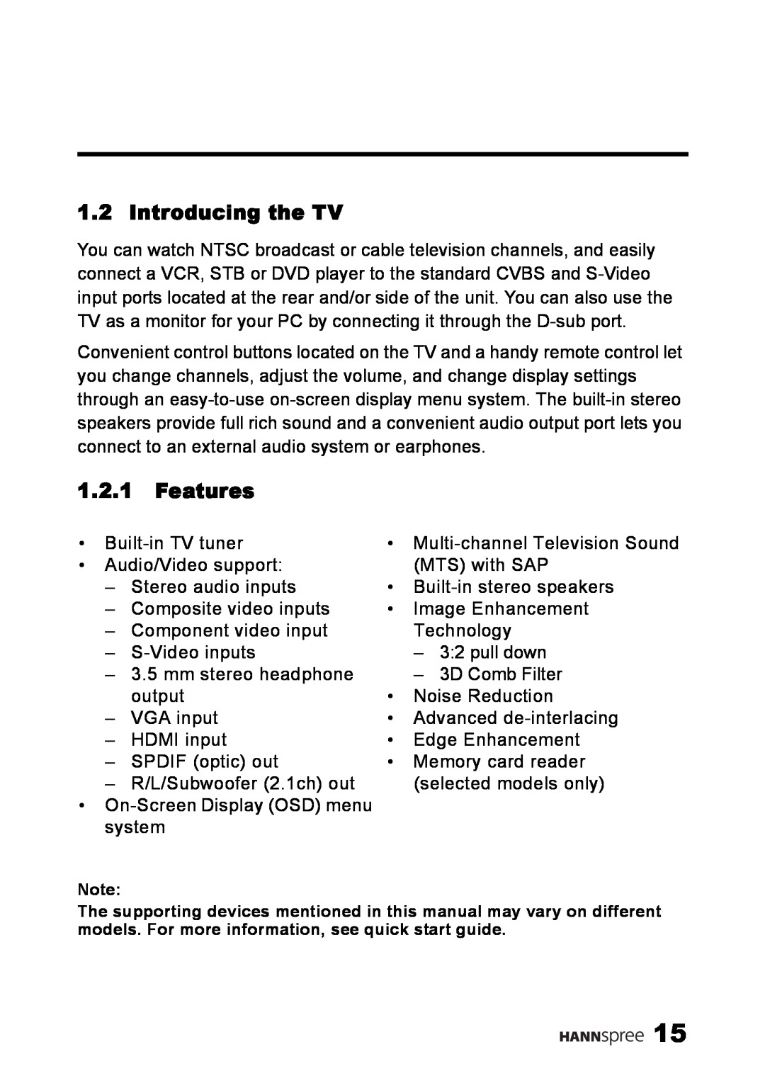 HANNspree MAK-000039 manual Introducing the TV, Features 