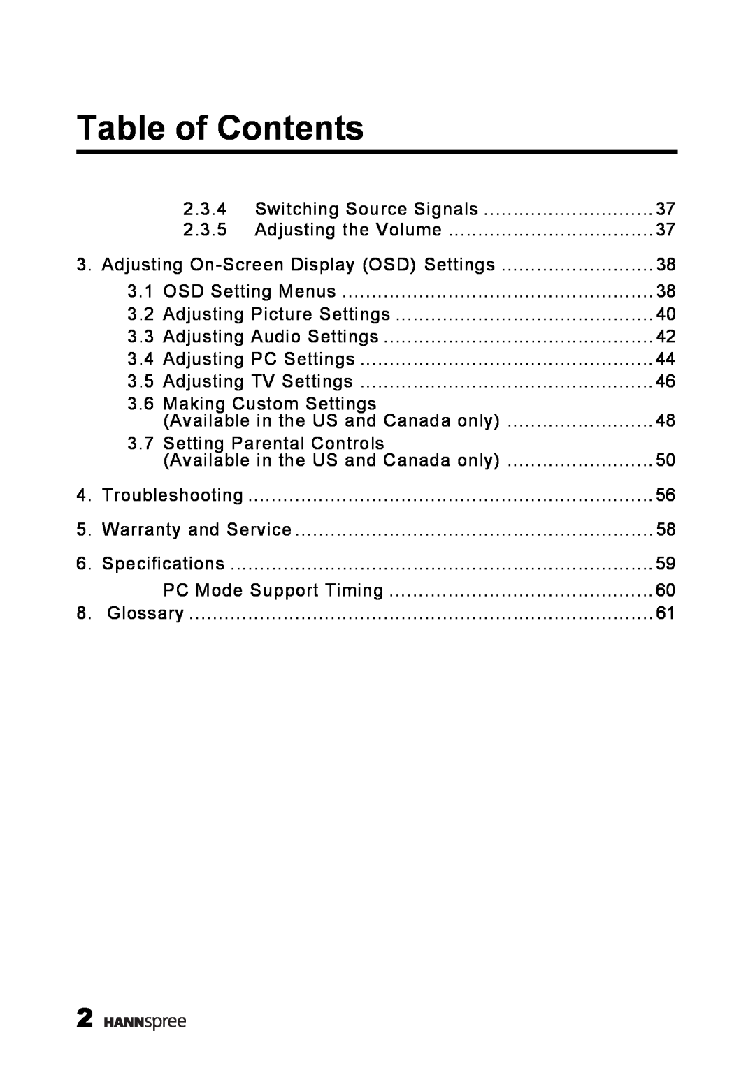 HANNspree MAK-000039 manual Table of Contents 
