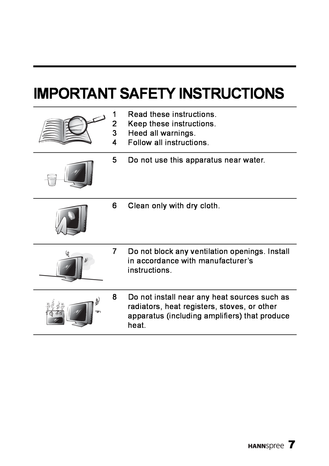 HANNspree MAK-000039 manual Important Safety Instructions 