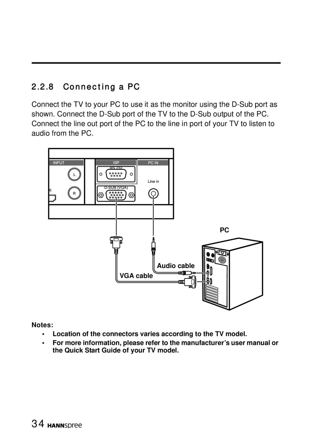 HANNspree MAK-000050 manual Connecting a PC 