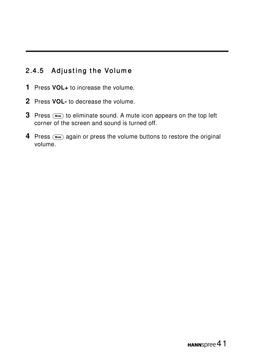 HANNspree MAK-000050 manual Adjusting the Volume 