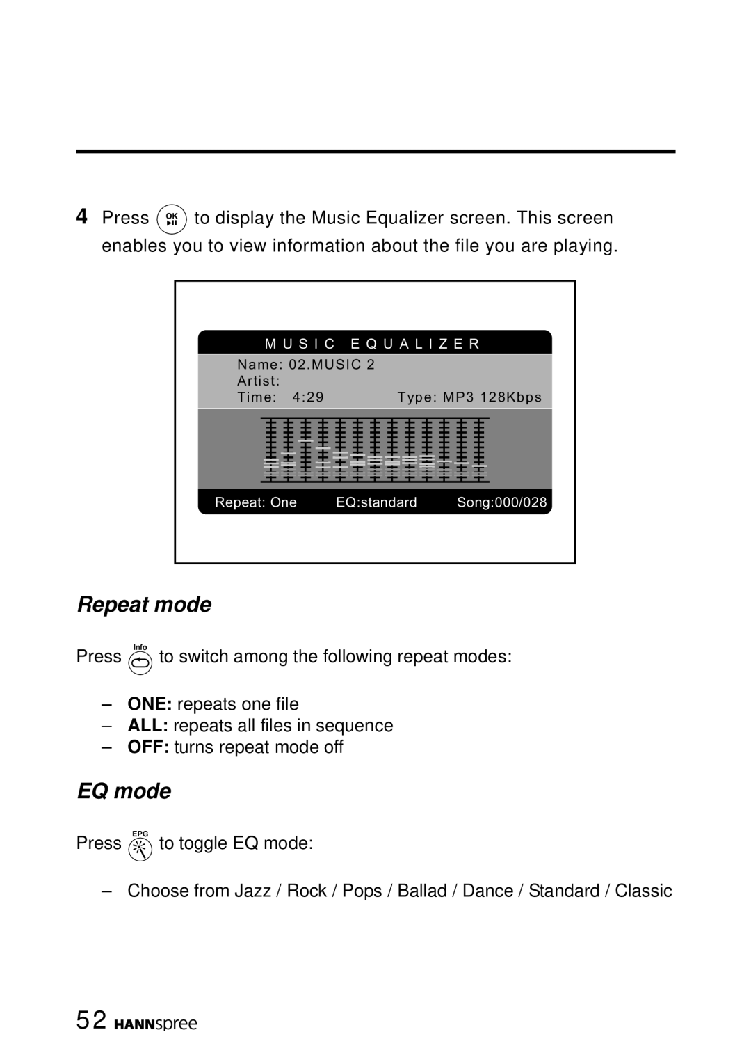 HANNspree MAK-000050 manual Repeat mode 