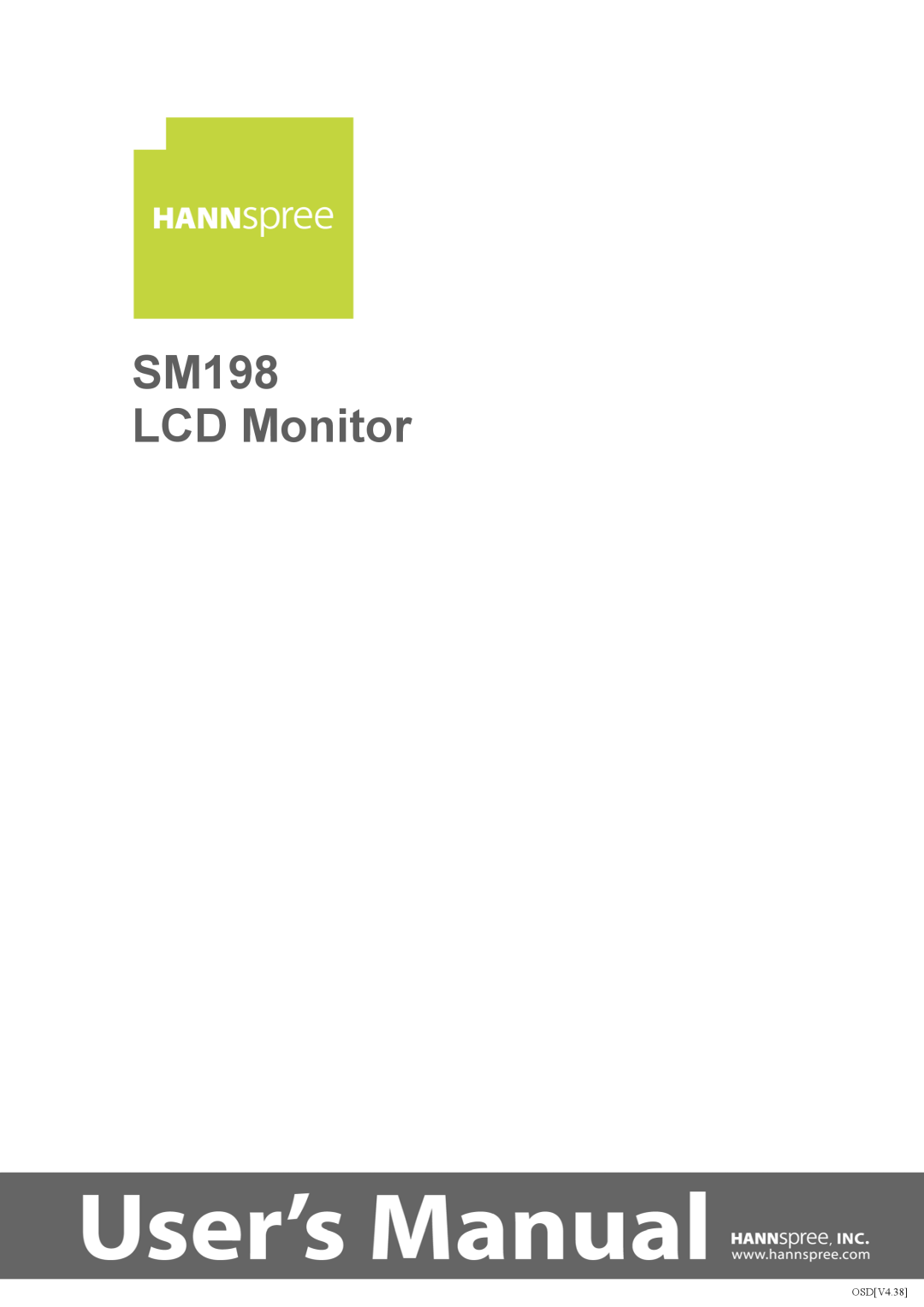 HANNspree manual SM198 LCD Monitor, OSDV4.38 