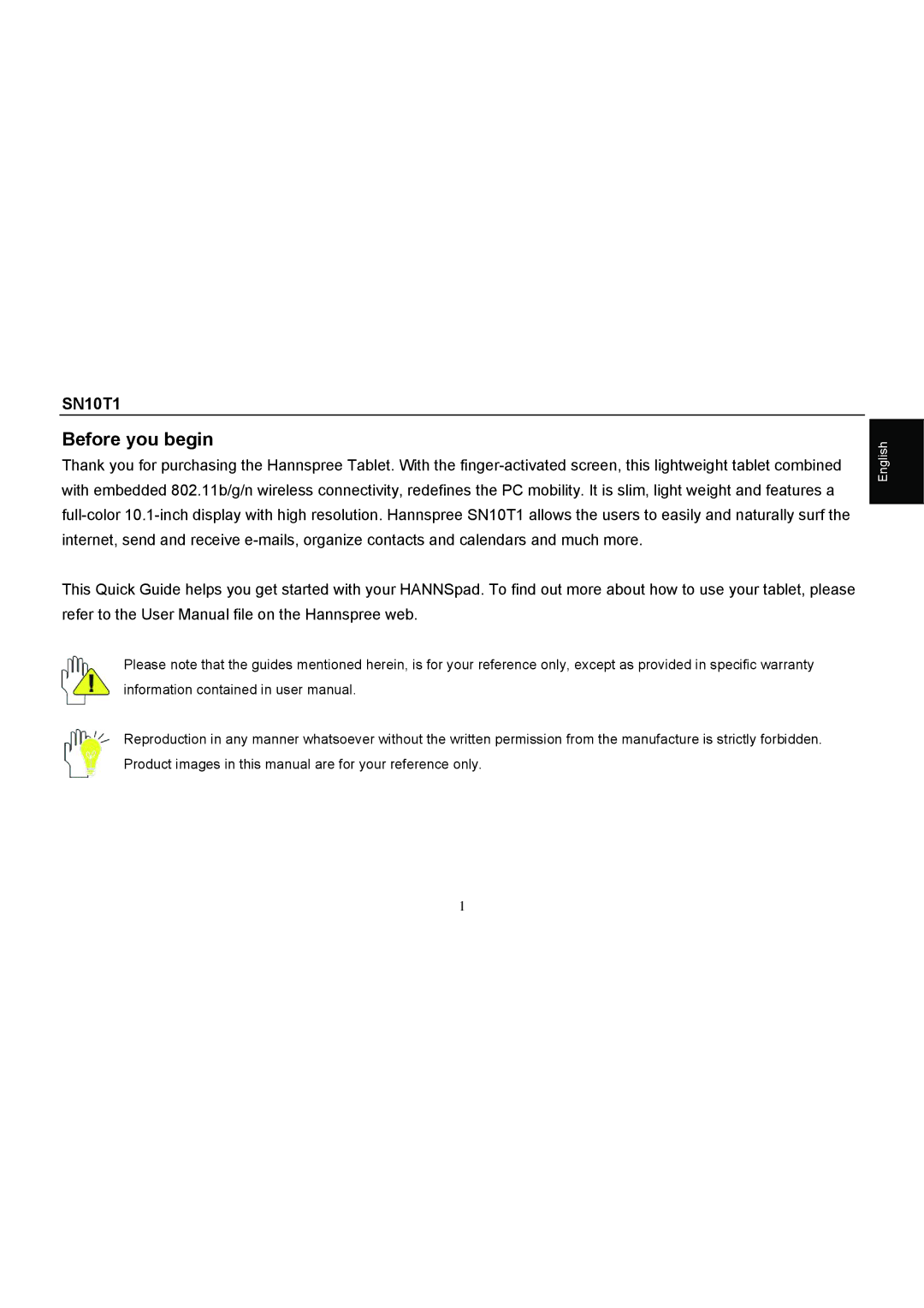 HANNspree SN10T1 quick start Before you begin 