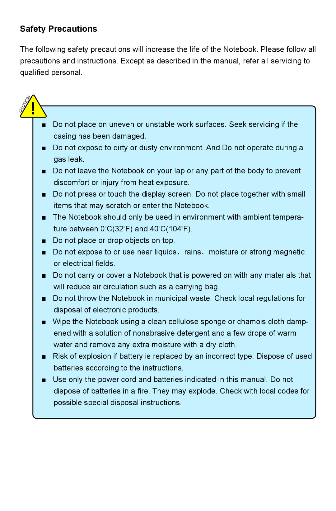 HANNspree SN12E2 manual Safety Precautions 