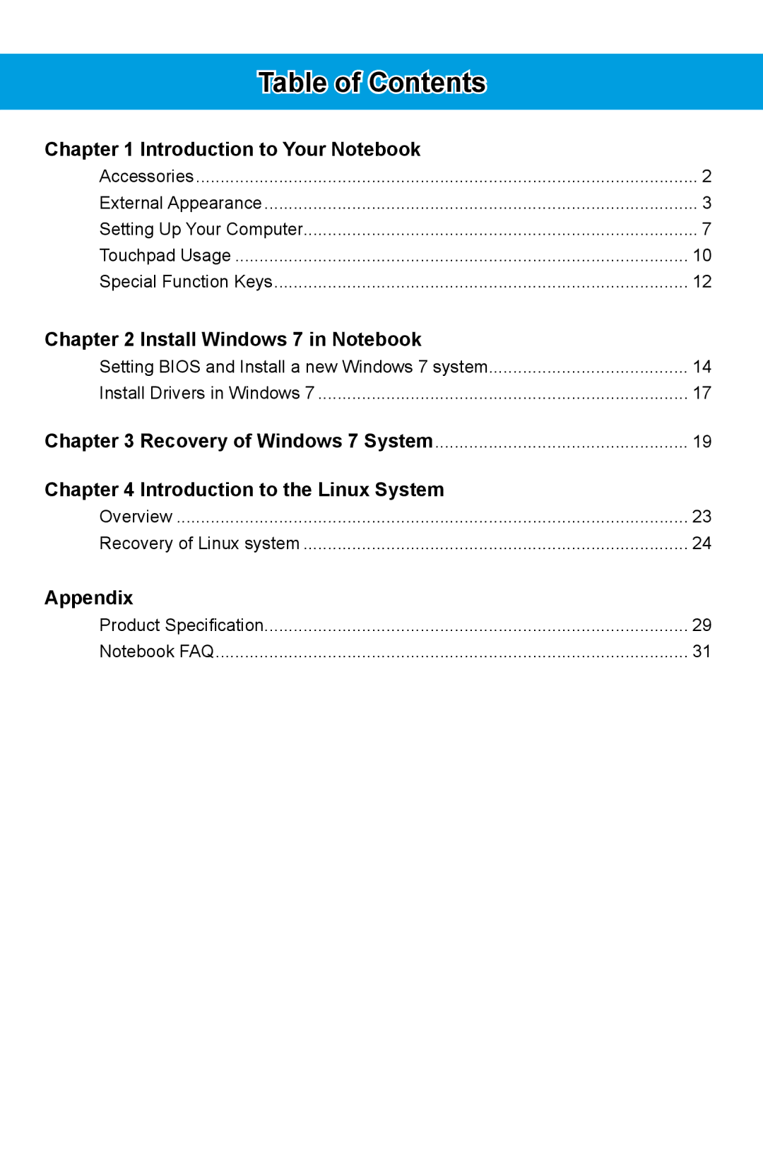 HANNspree SN12E2 manual Table of Contents 