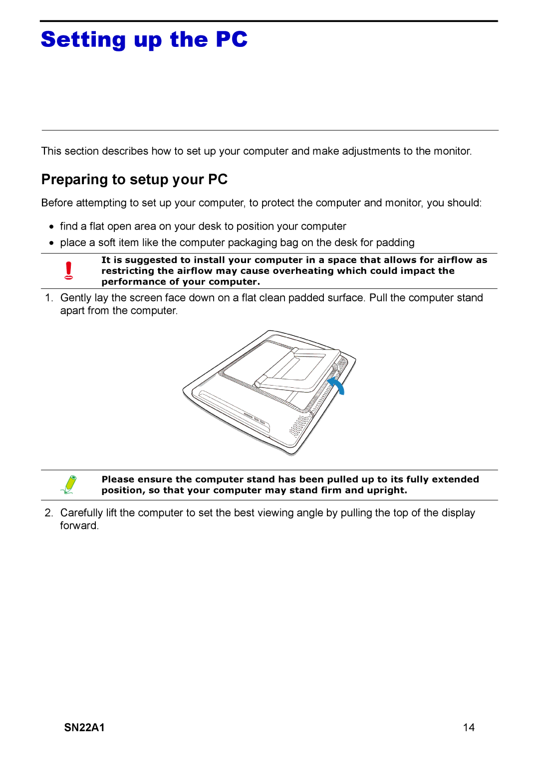 HANNspree SN22A1 user manual Setting up the PC, Preparing to setup your PC 