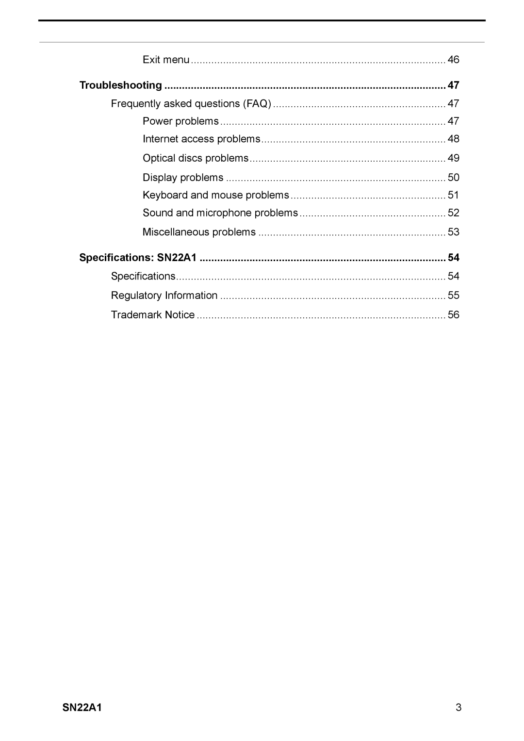 HANNspree user manual Troubleshooting, Specifications SN22A1 