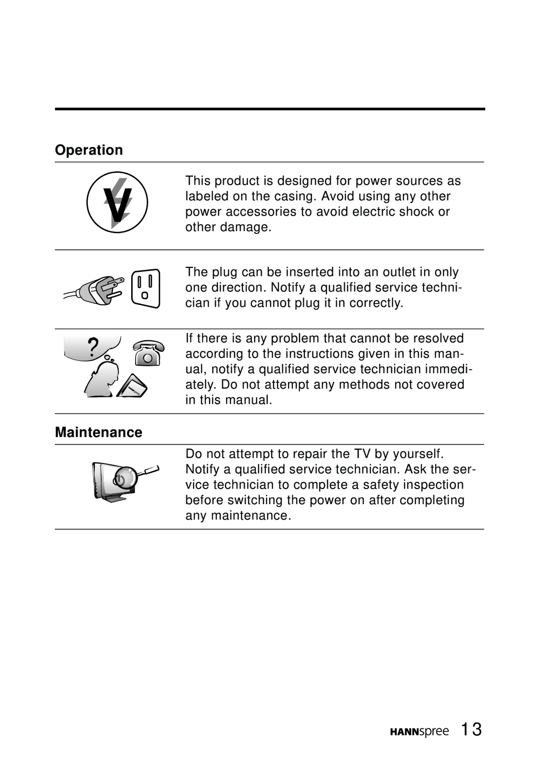 HANNspree ST02-15A1 user manual Operation, Maintenance 