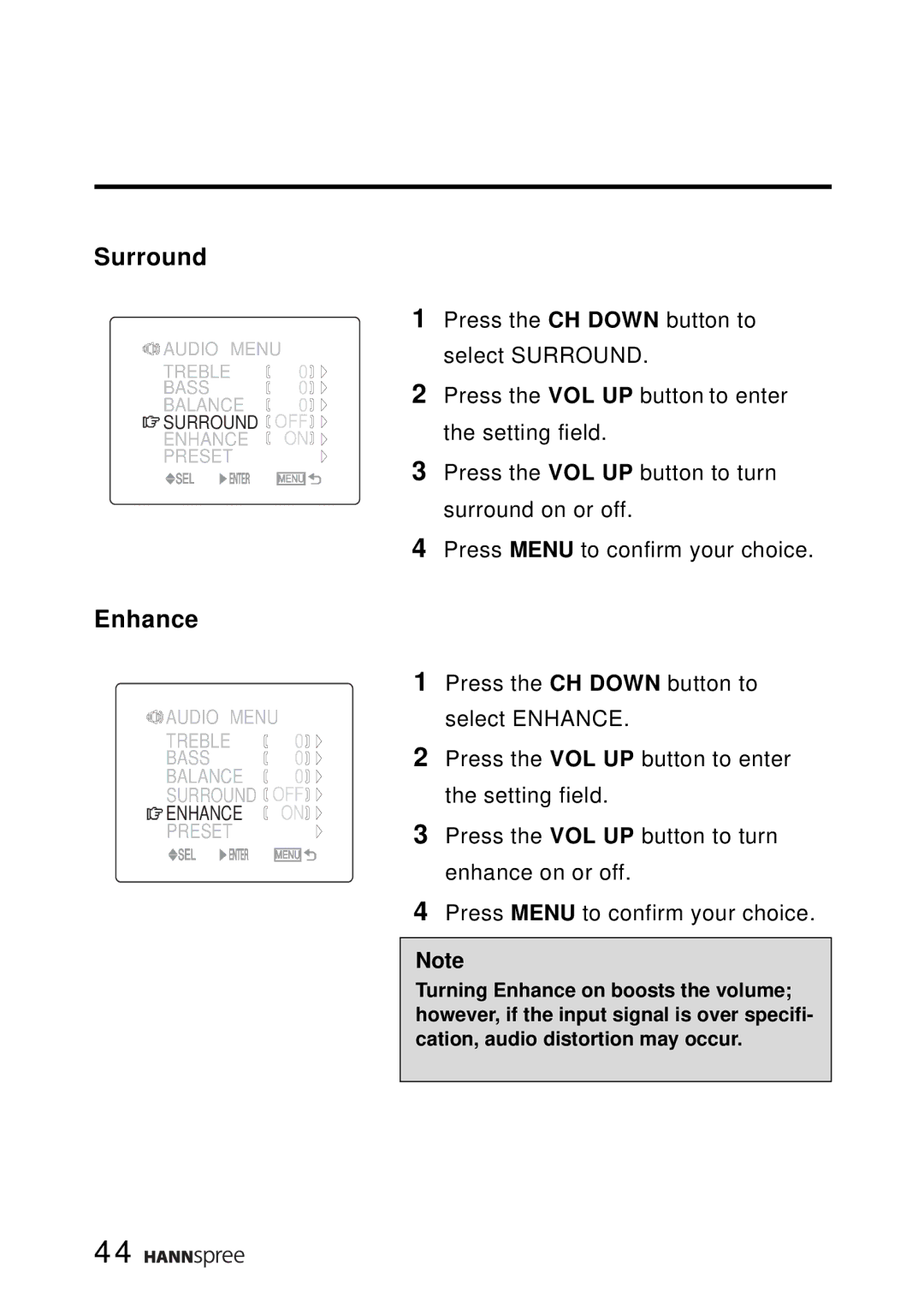 HANNspree ST02-15A1 user manual Surround, Enhance 