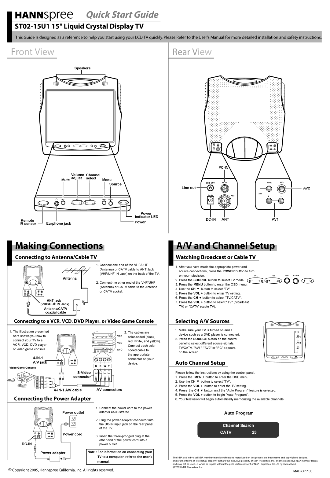 HANNspree ST02-15U1 quick start Making Connections, Channel Setup 