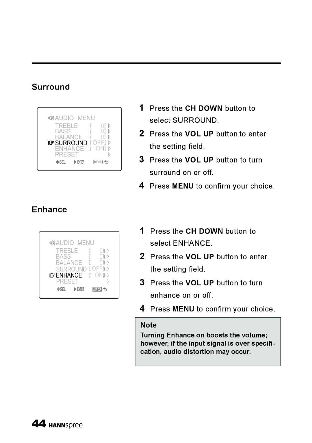 HANNspree ST03-15A1 manual Surround, Enhance 