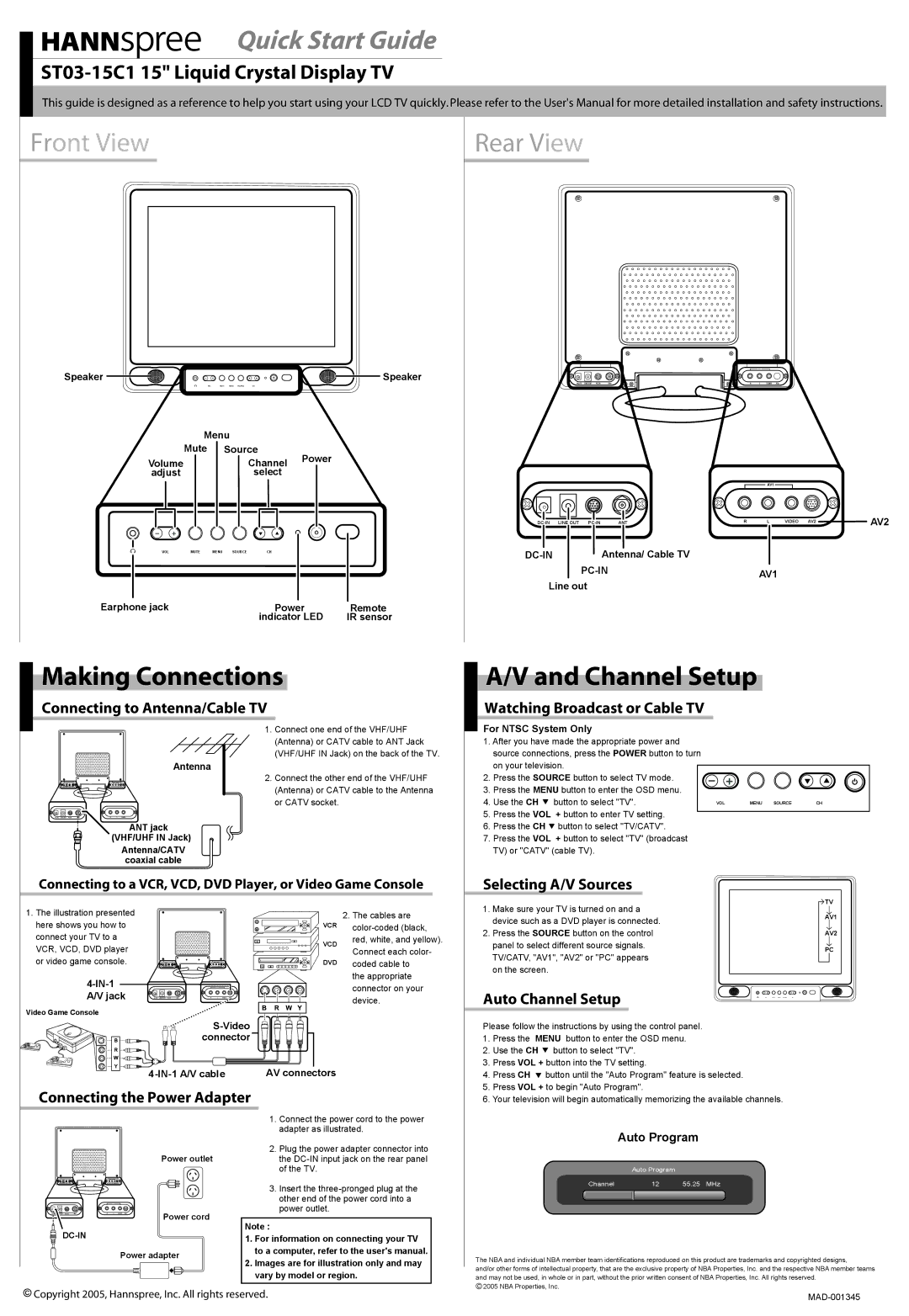 HANNspree ST03-15C1 quick start Making Connections, Channel Setup 