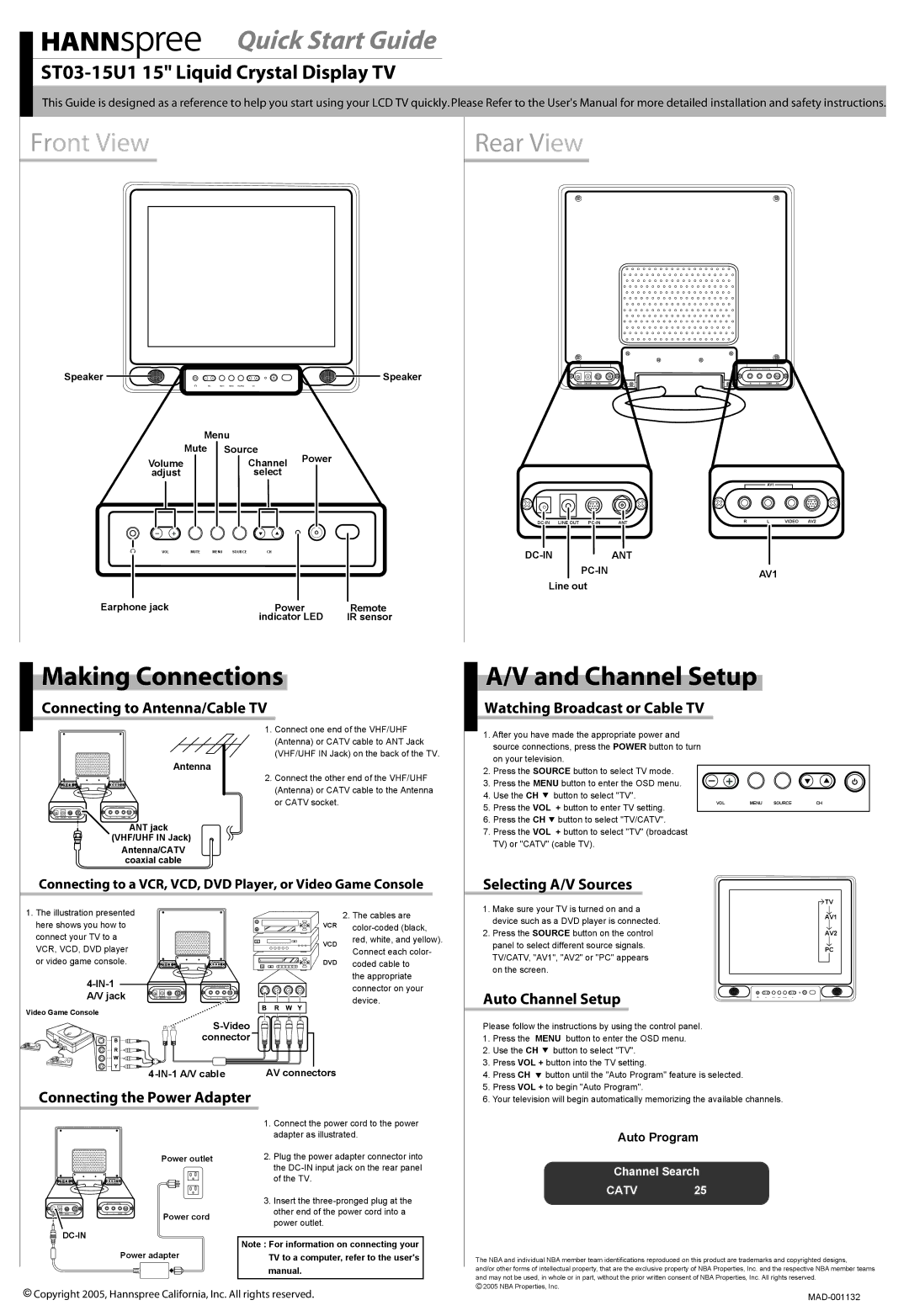 HANNspree ST03-15U1 quick start Making Connections, Channel Setup 