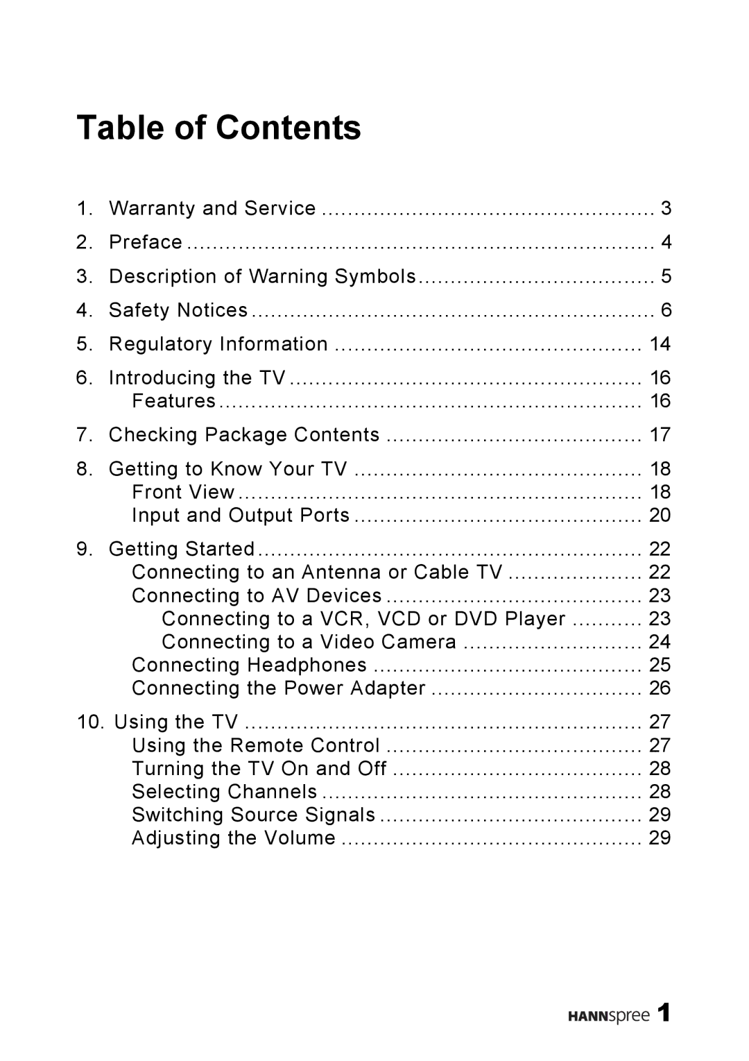 HANNspree ST08-10A1 user manual Table of Contents 