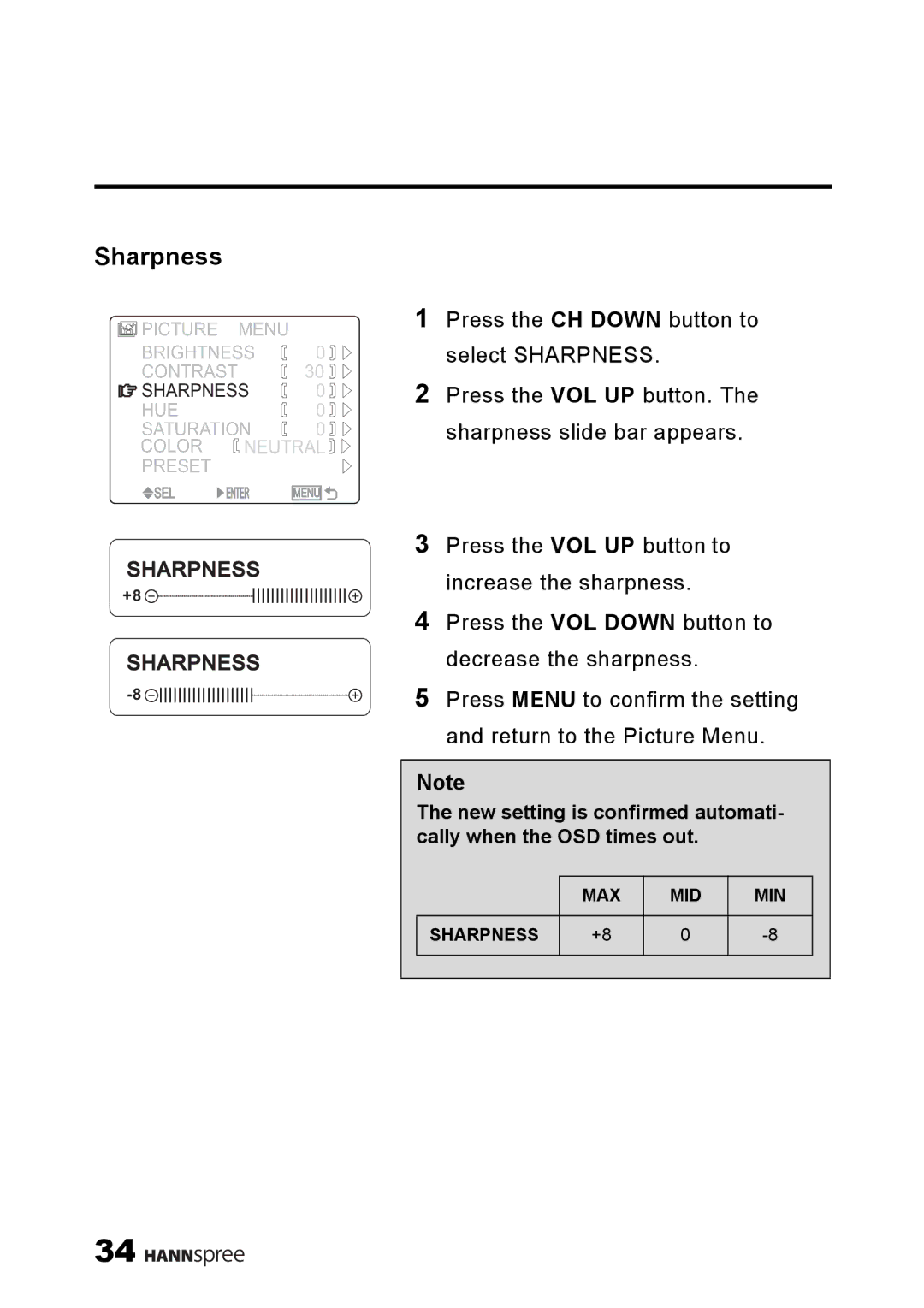 HANNspree ST08-10A1 user manual Sharpness 