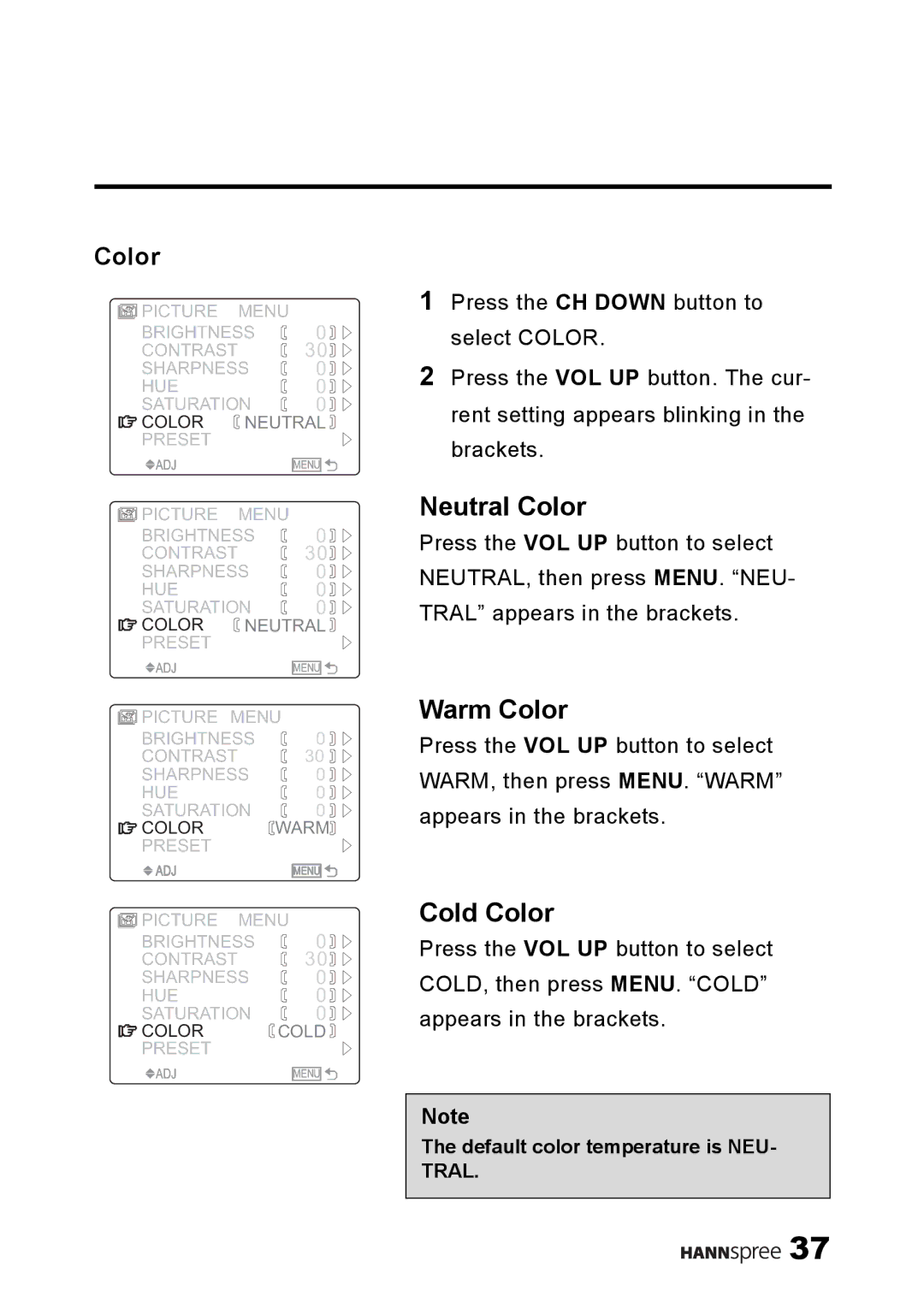 HANNspree ST08-10A1 user manual Neutral Color 