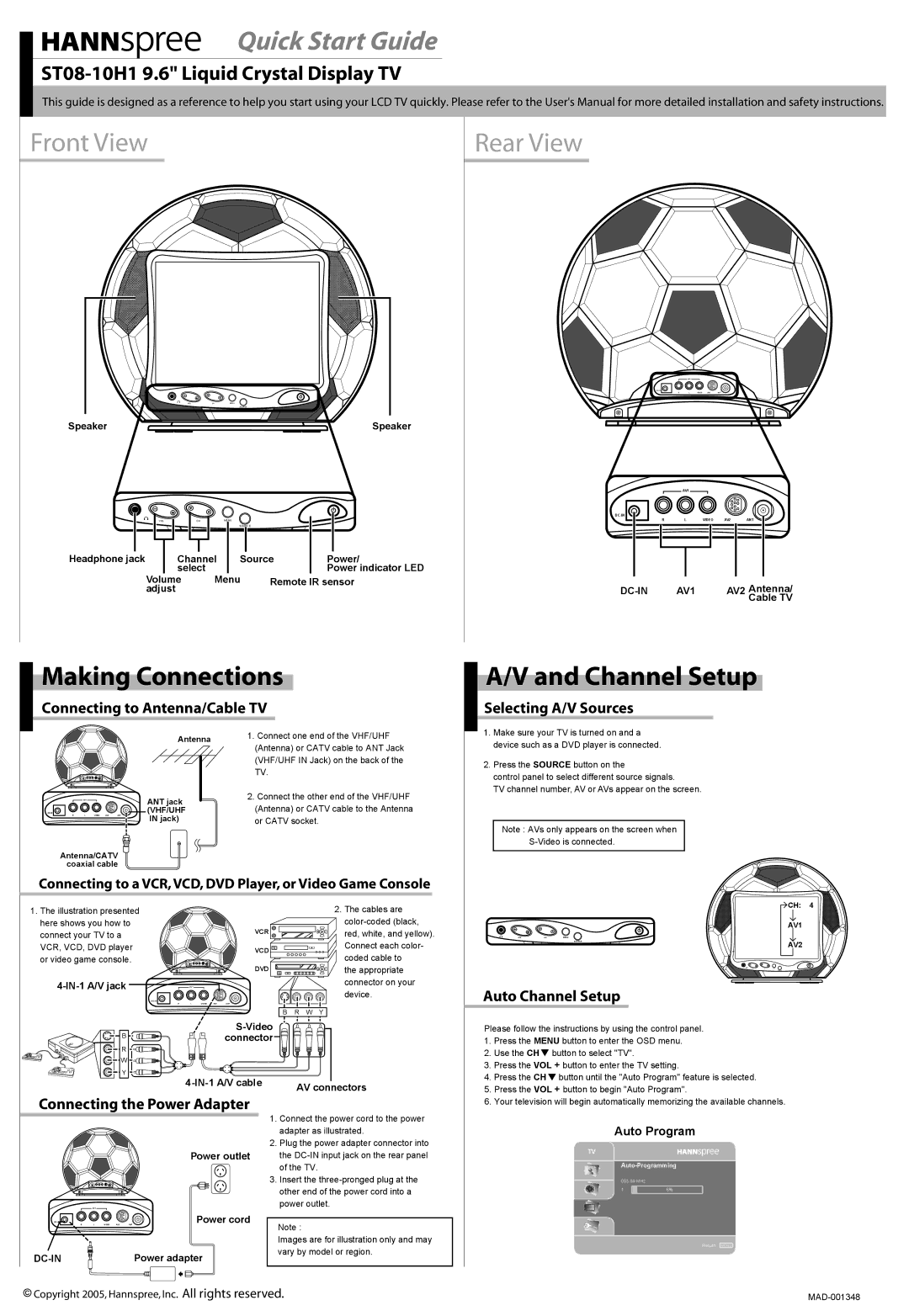 HANNspree ST08-10H1 quick start Quick Start Guide, Front View, Rear View, Making Connections, Channel Setup 