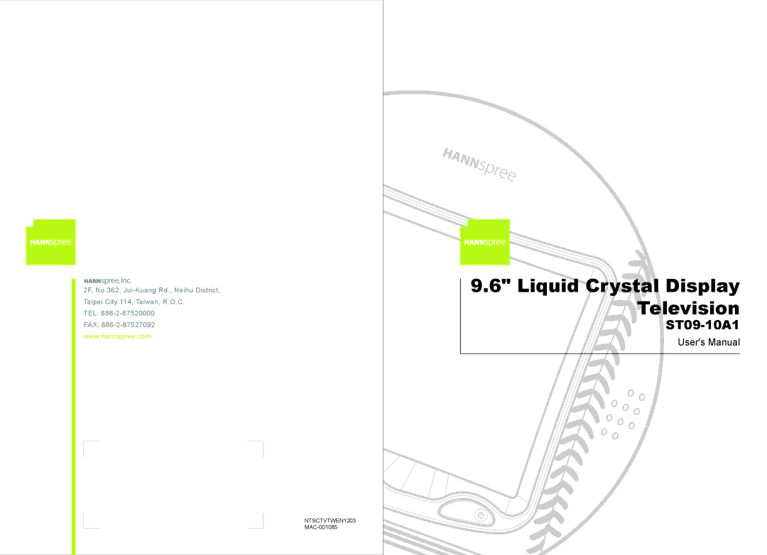 HANNspree ST09-10A1 user manual Liquid Crystal Display Television 