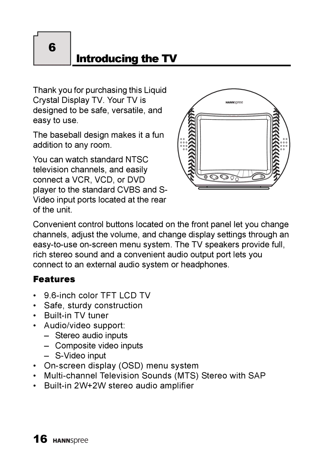 HANNspree ST09-10A1 user manual Introducing the TV, Features 