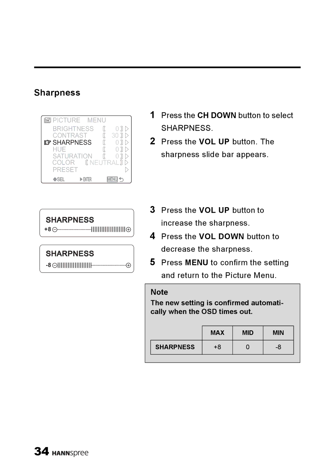 HANNspree ST09-10A1 user manual Sharpness 