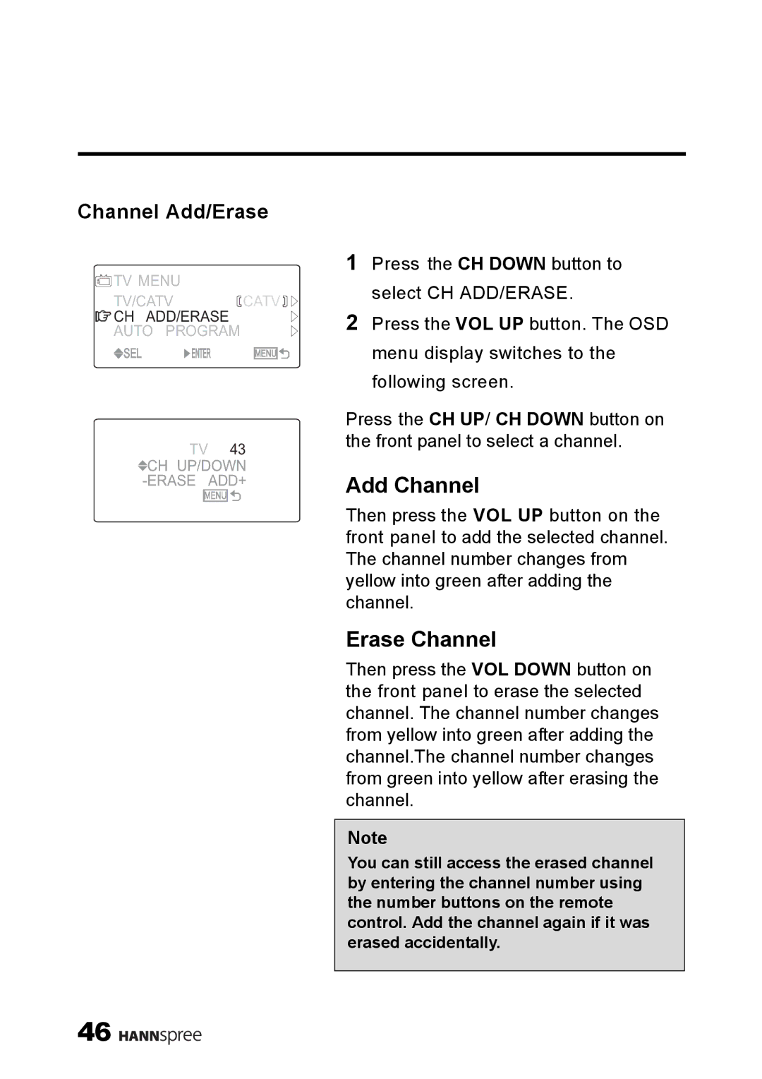 HANNspree ST09-10A1 user manual Add Channel, Channel Add/Erase 