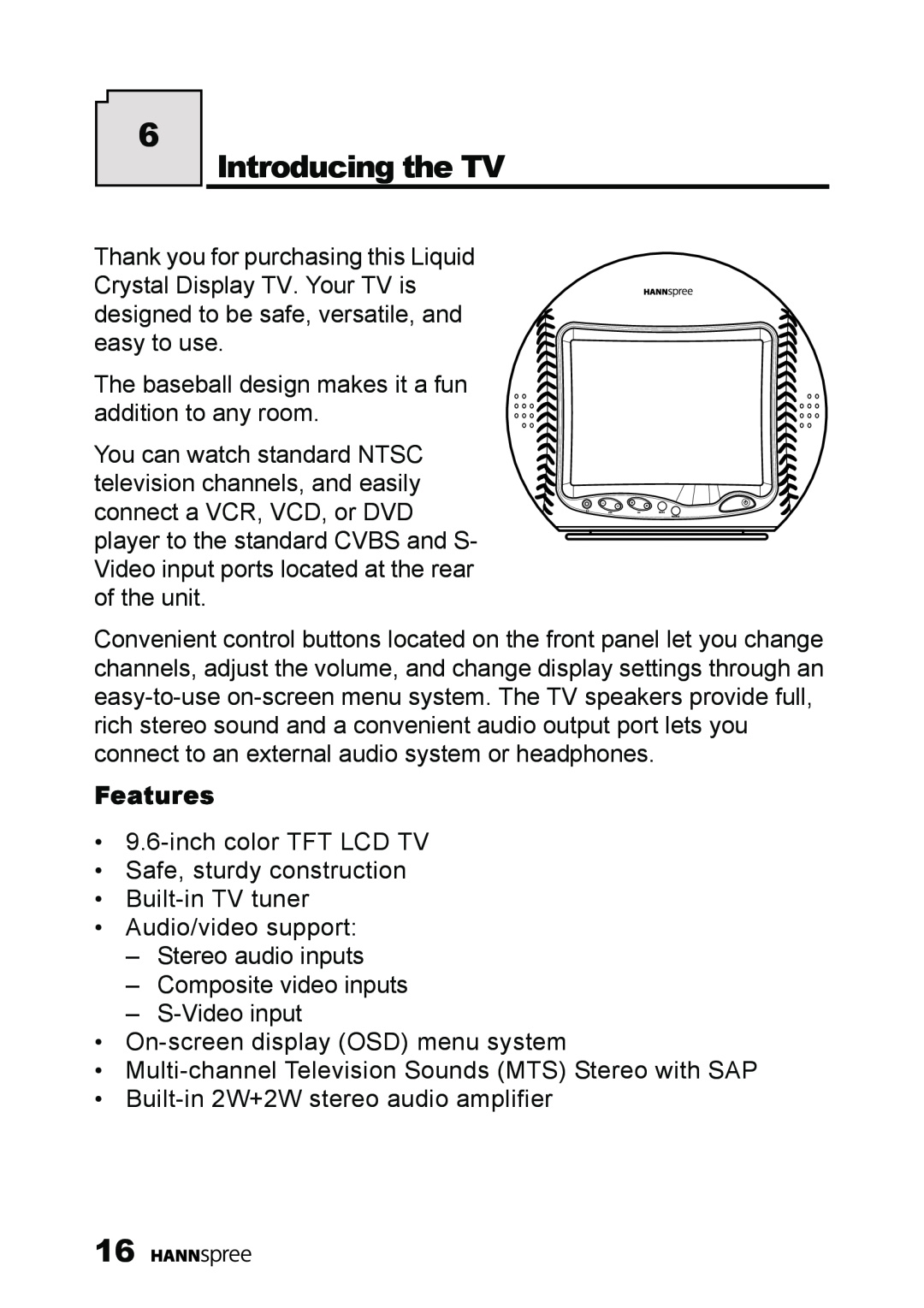 HANNspree ST09-10A1 user manual Introducing the TV, Features 