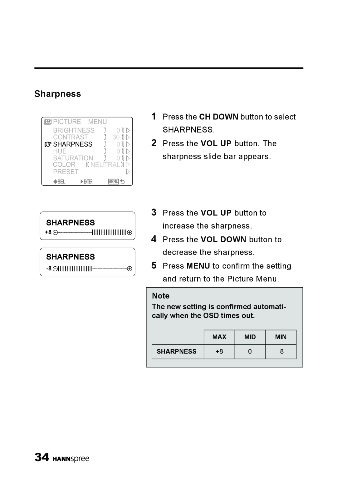 HANNspree ST09-10A1 user manual Sharpness 