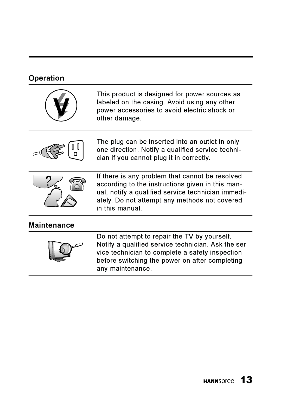 HANNspree ST25-10A1 user manual Operation, Maintenance 