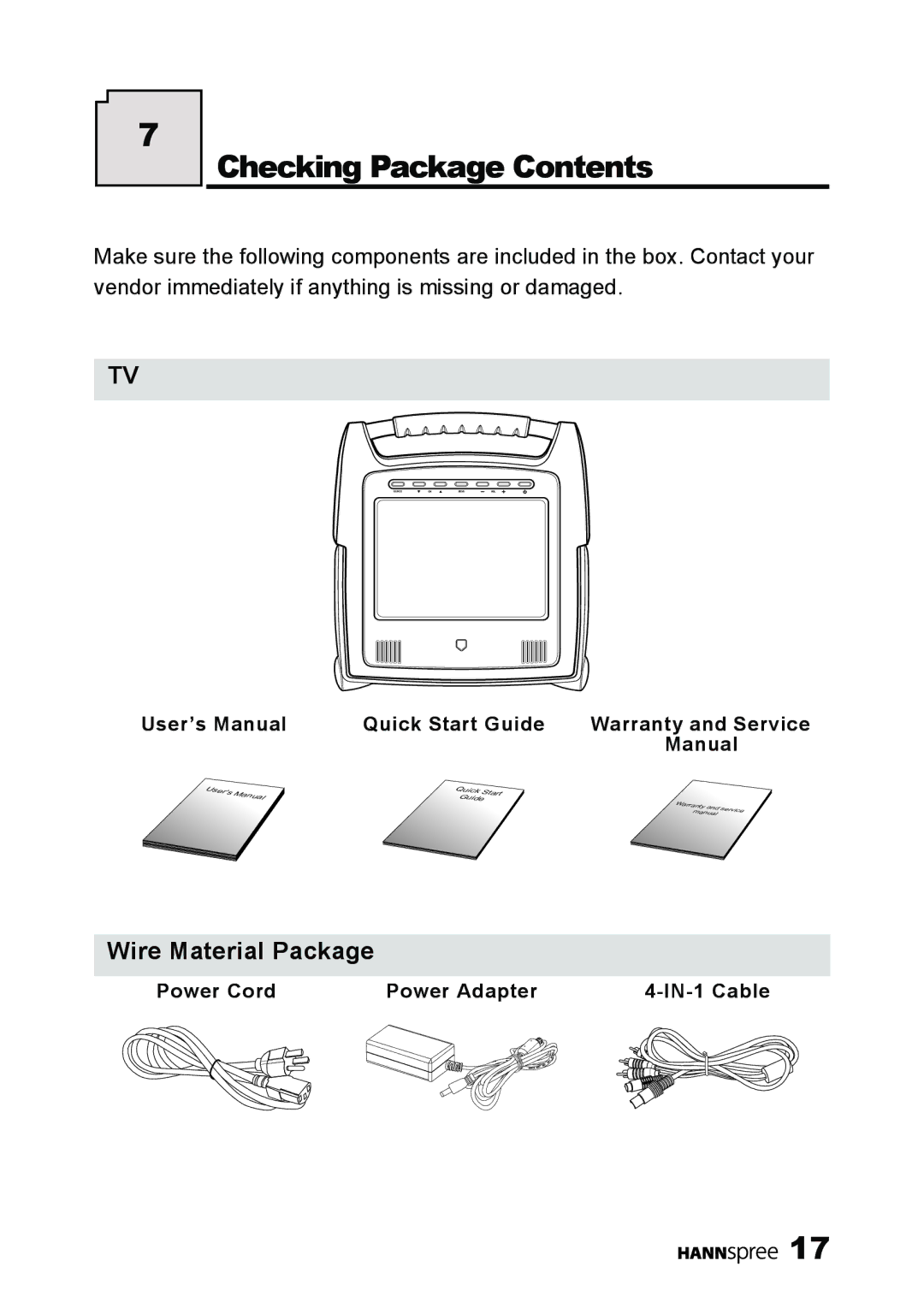 HANNspree ST25-10A1 user manual Checking Package Contents 