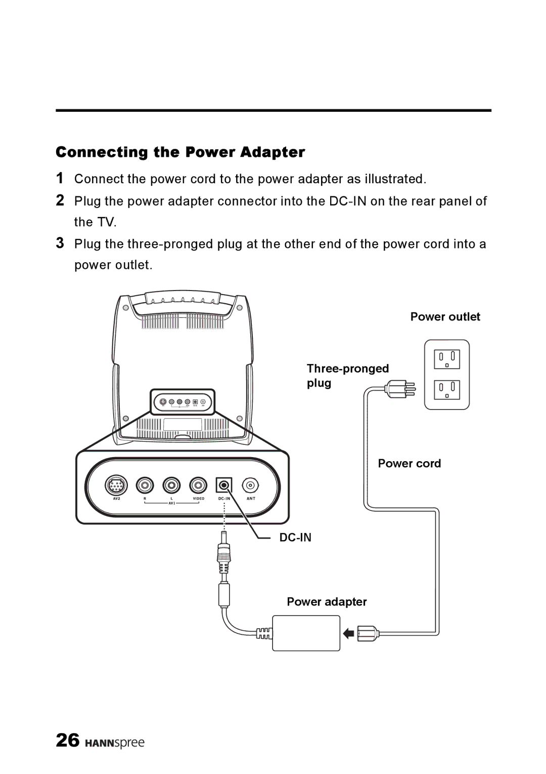 HANNspree ST25-10A1 user manual Connecting the Power Adapter 