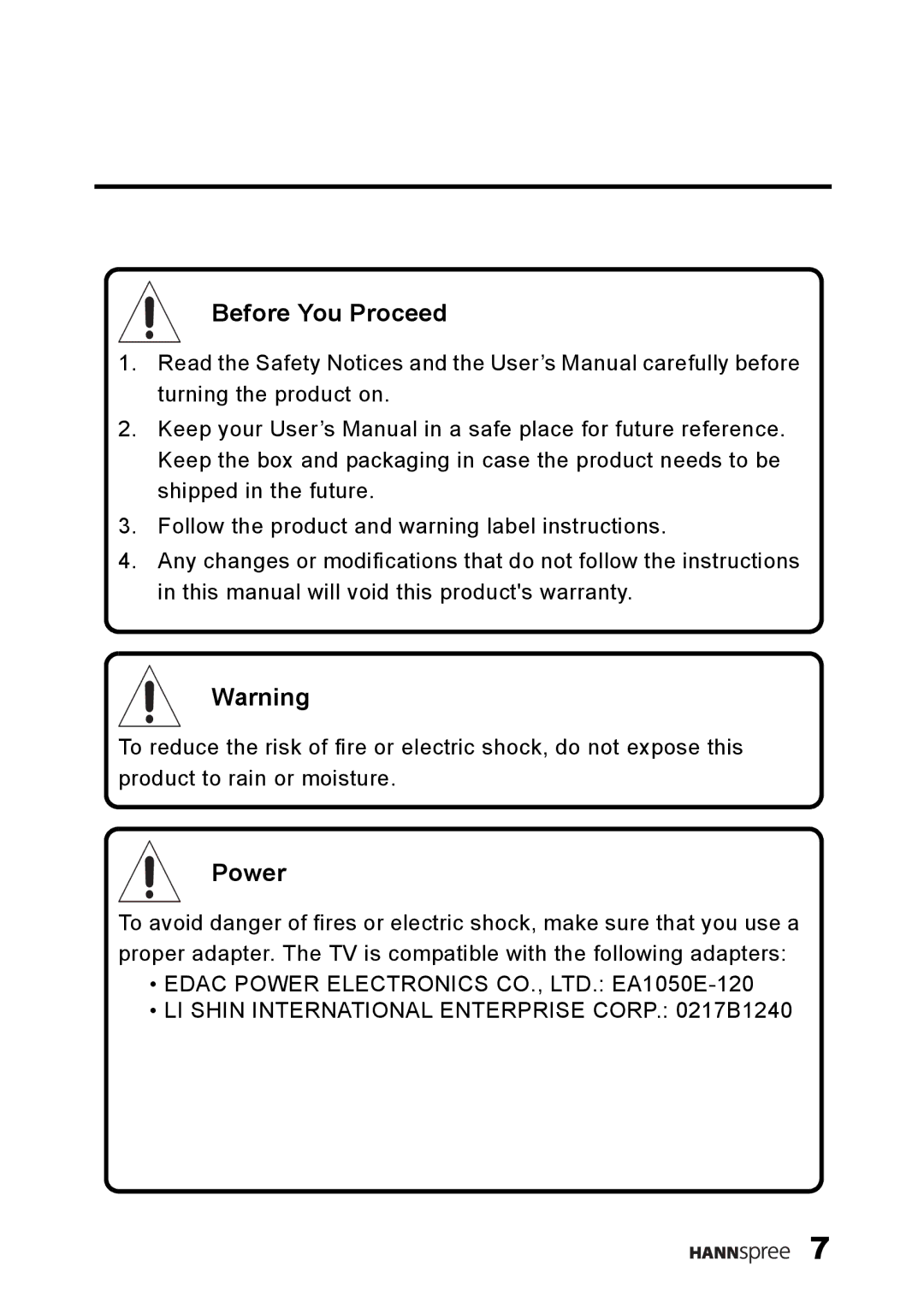 HANNspree ST25-10A1 user manual Before You Proceed, Power 