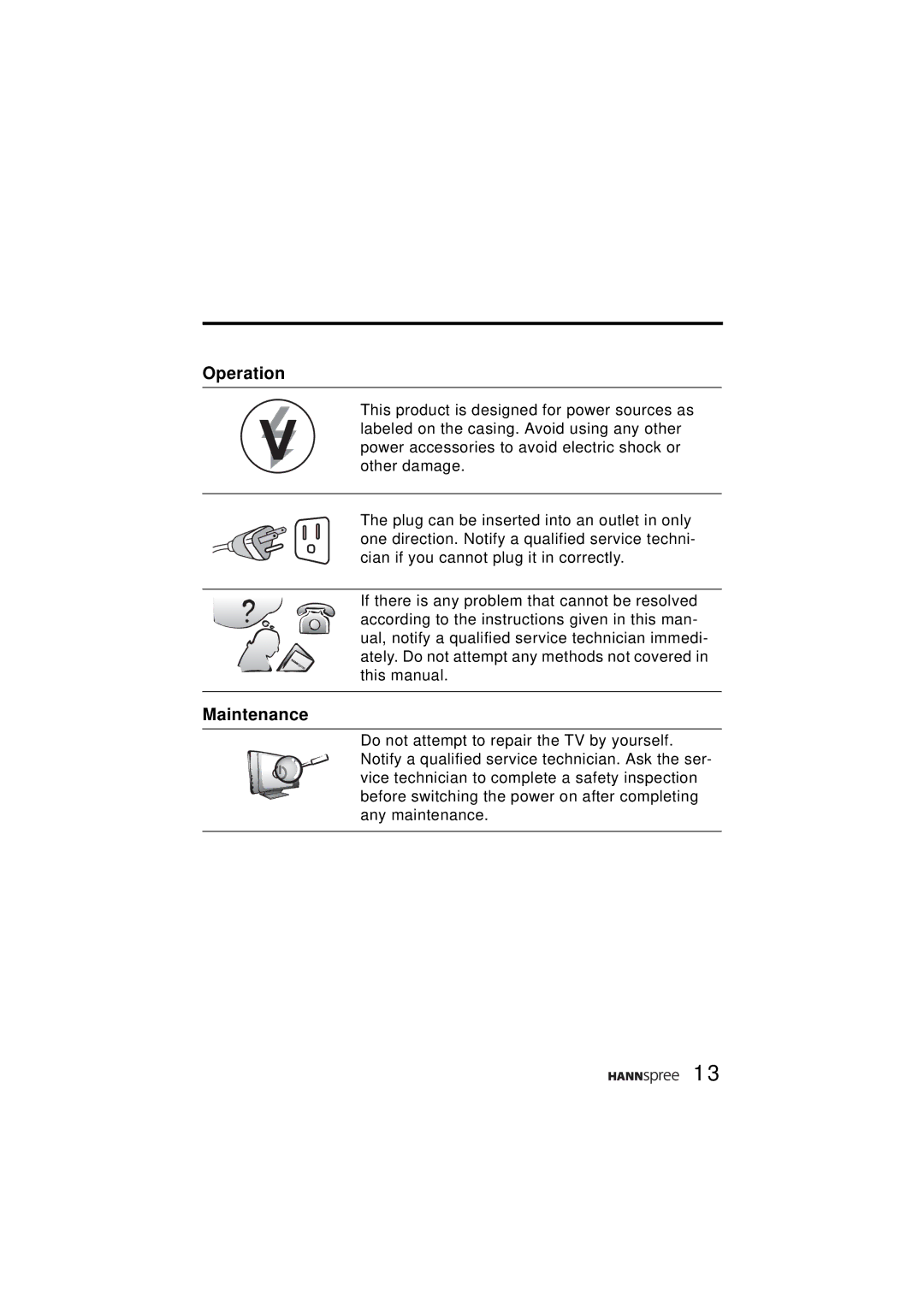 HANNspree ST31-15A1 user manual Operation, Maintenance 