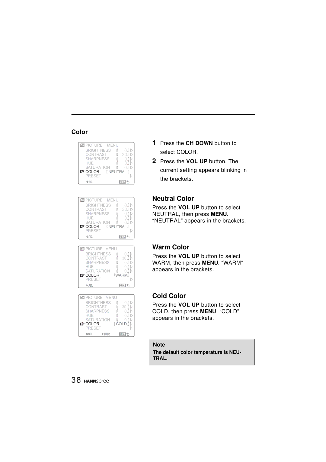 HANNspree ST31-15A1 user manual Neutral Color 