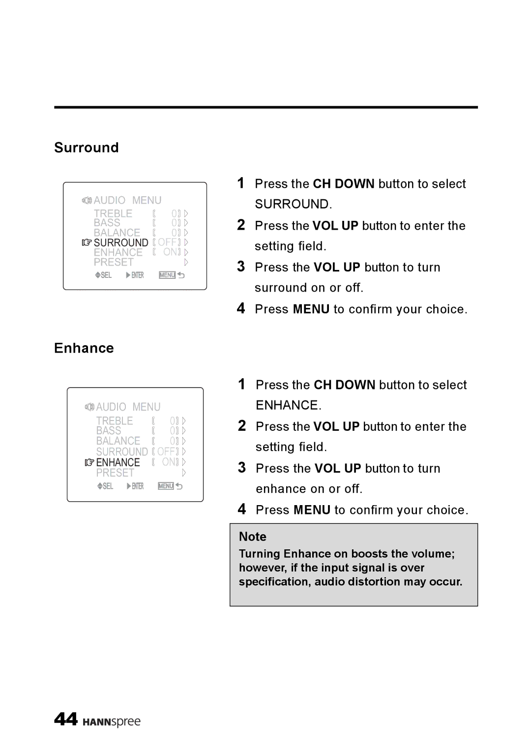 HANNspree ST34-15A1 user manual Surround, Enhance 