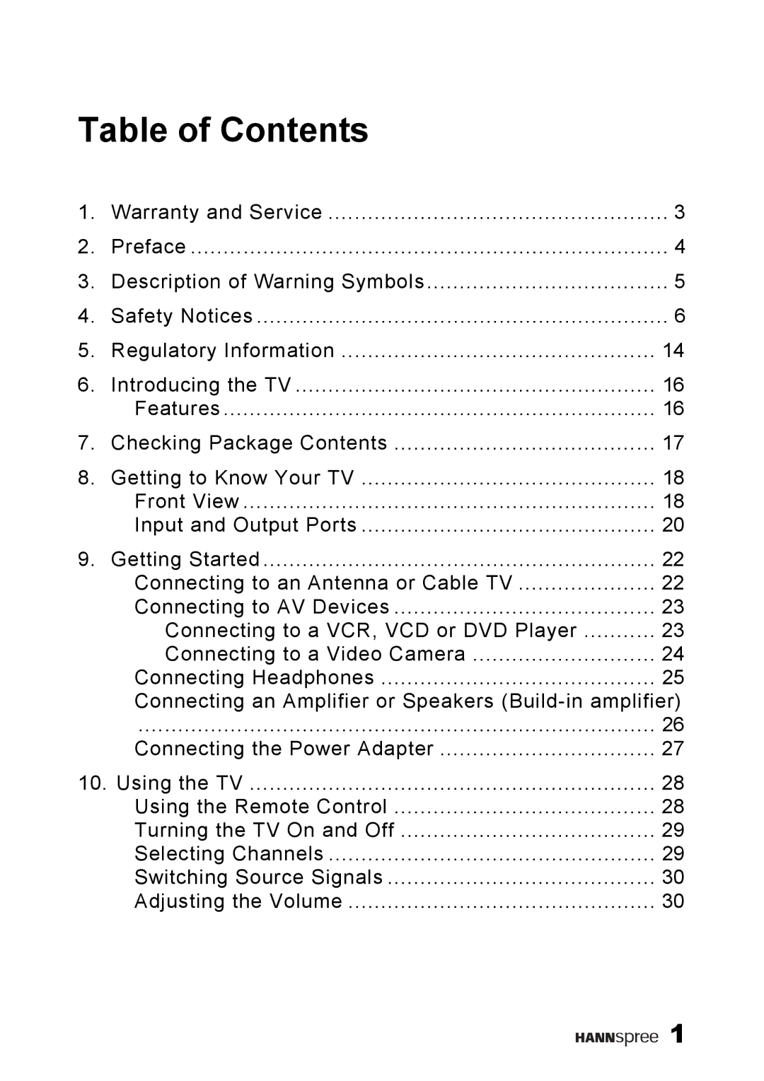 HANNspree ST38-15A1 user manual Table of Contents 