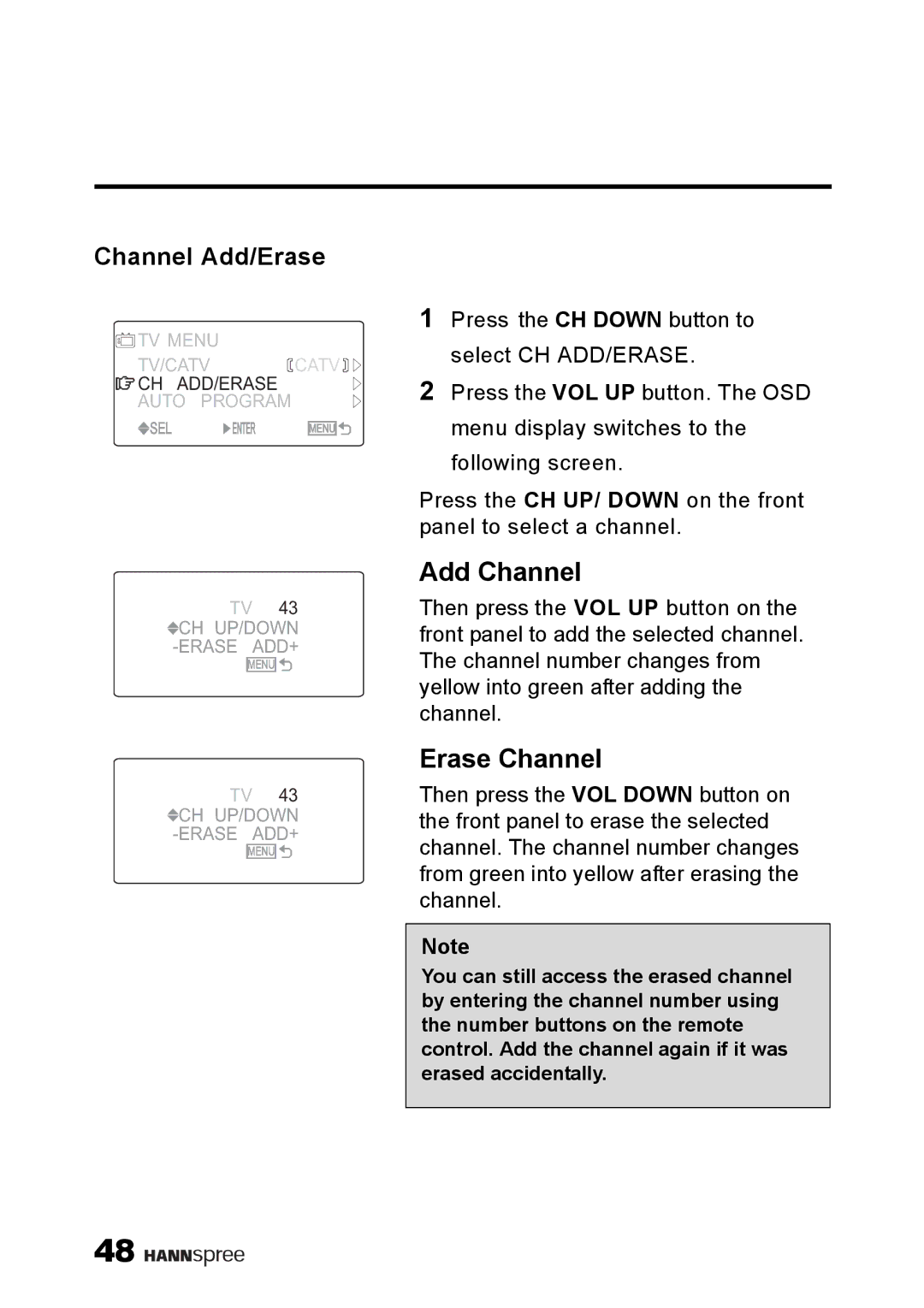 HANNspree ST38-15A1 user manual Add Channel, Channel Add/Erase 