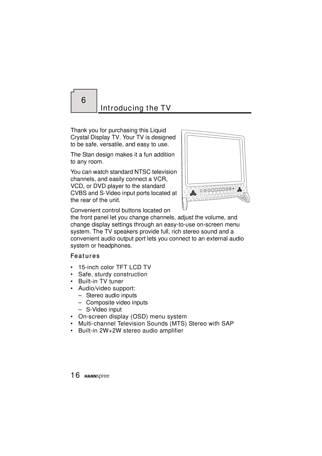 HANNspree ST43-15A1 manual Introducing the TV, Features 