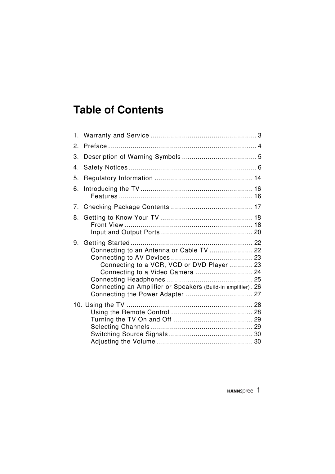 HANNspree ST43-15A1 manual Table of Contents 