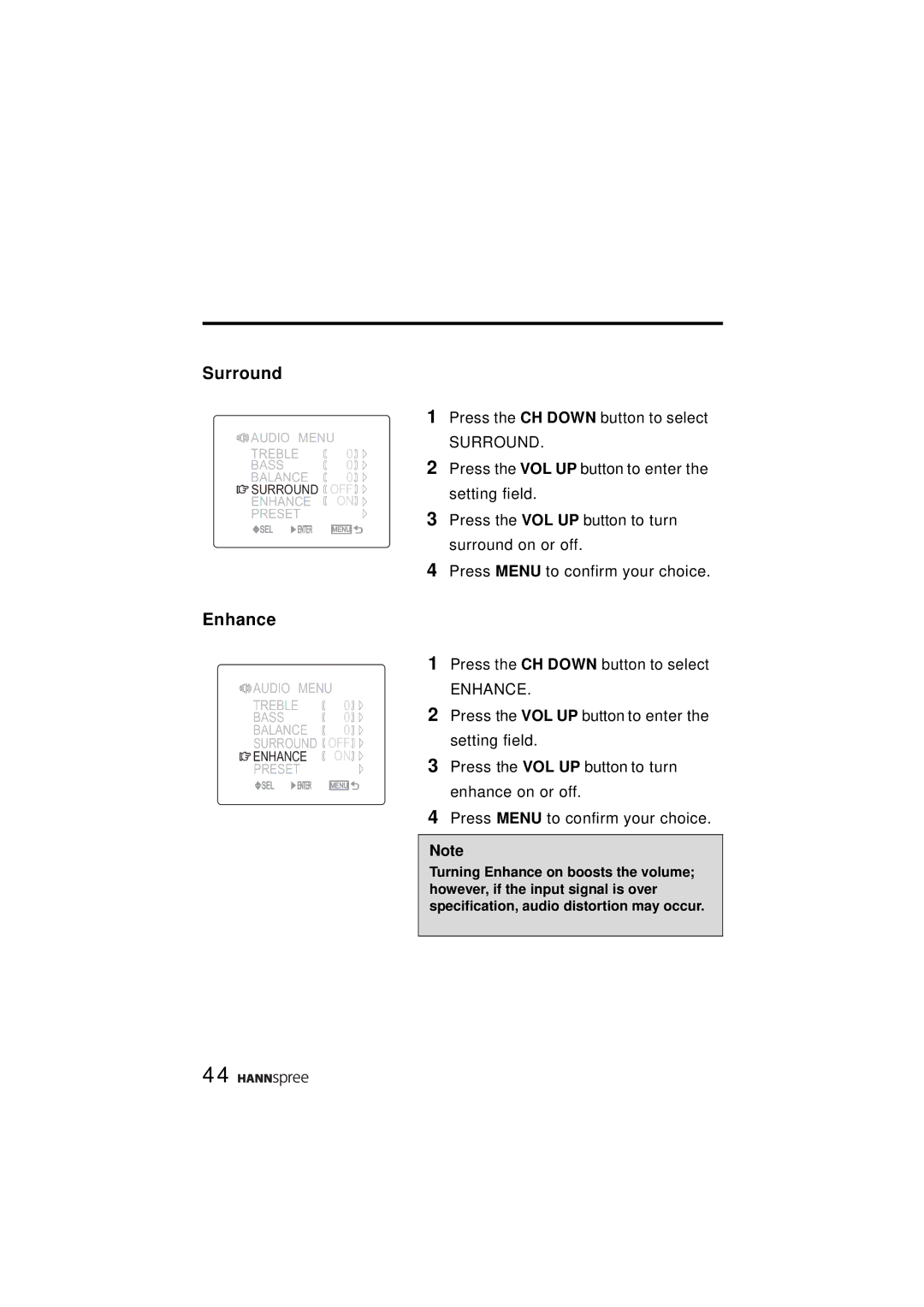 HANNspree ST43-15A1 manual Surround, Enhance 