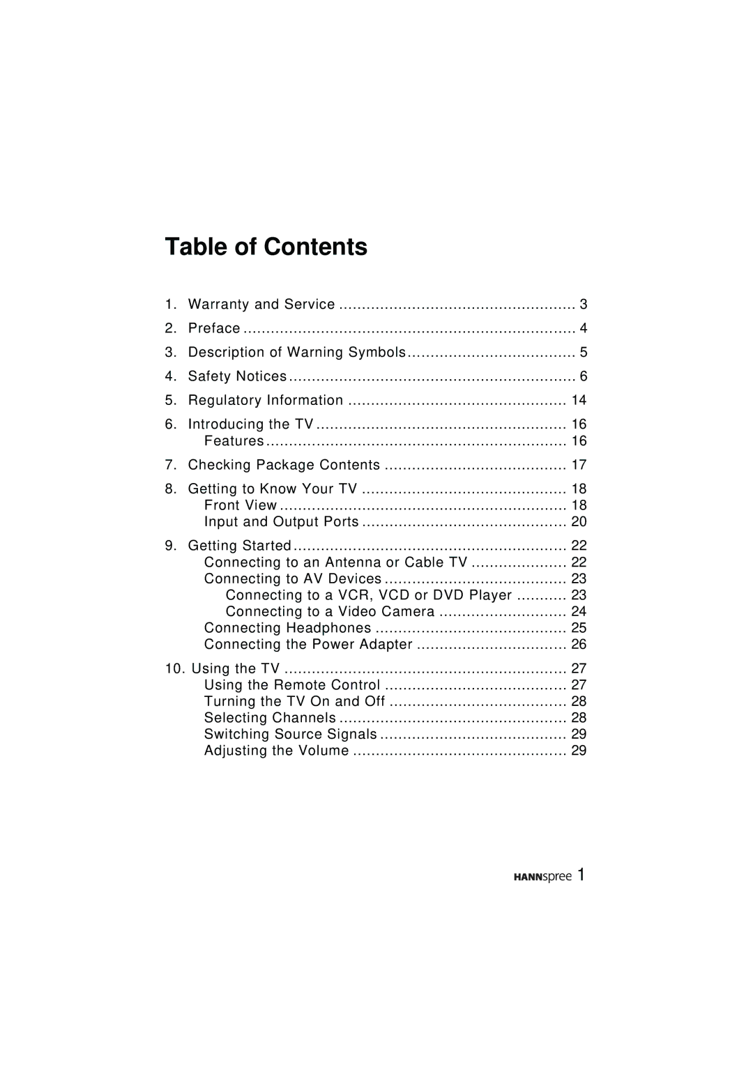 HANNspree ST48-12A1 user manual Table of Contents 