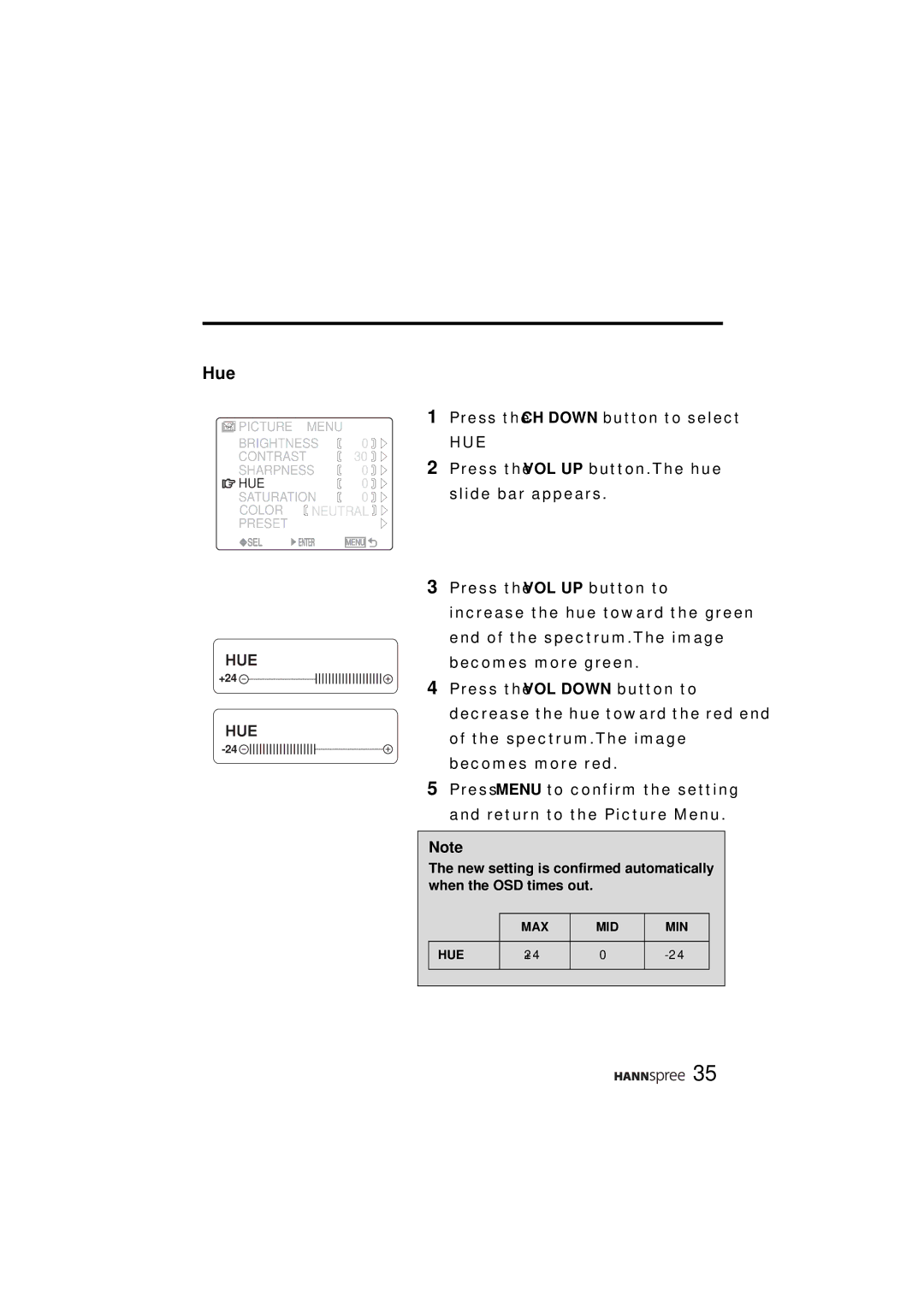 HANNspree ST48-12A1 user manual Hue 