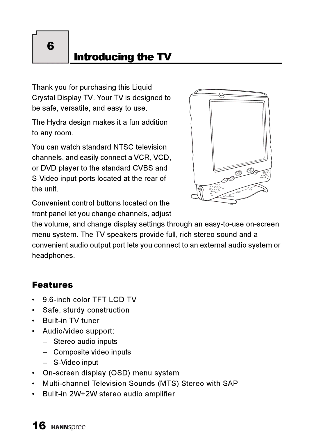 HANNspree ST49-10A1 manual Introducing the TV, Features 