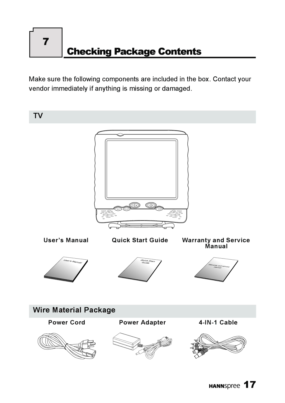 HANNspree ST49-10A1 manual Checking Package Contents 