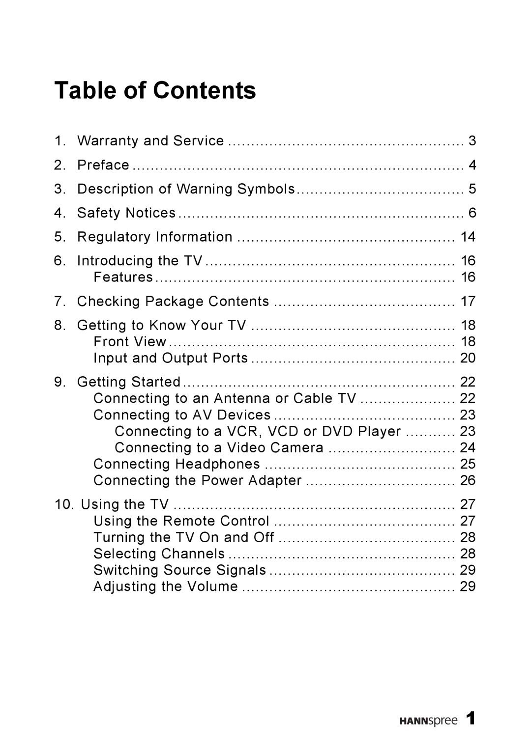 HANNspree ST49-10A1 manual Table of Contents 