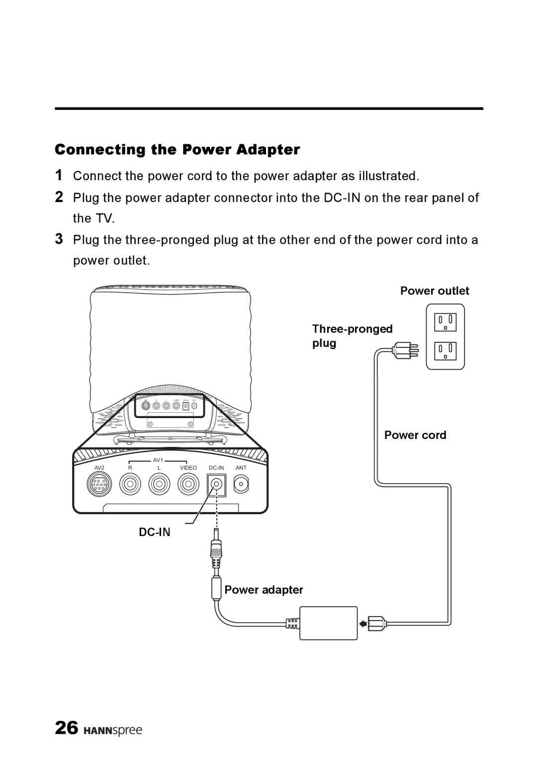 HANNspree ST49-10A1 manual Connecting the Power Adapter 