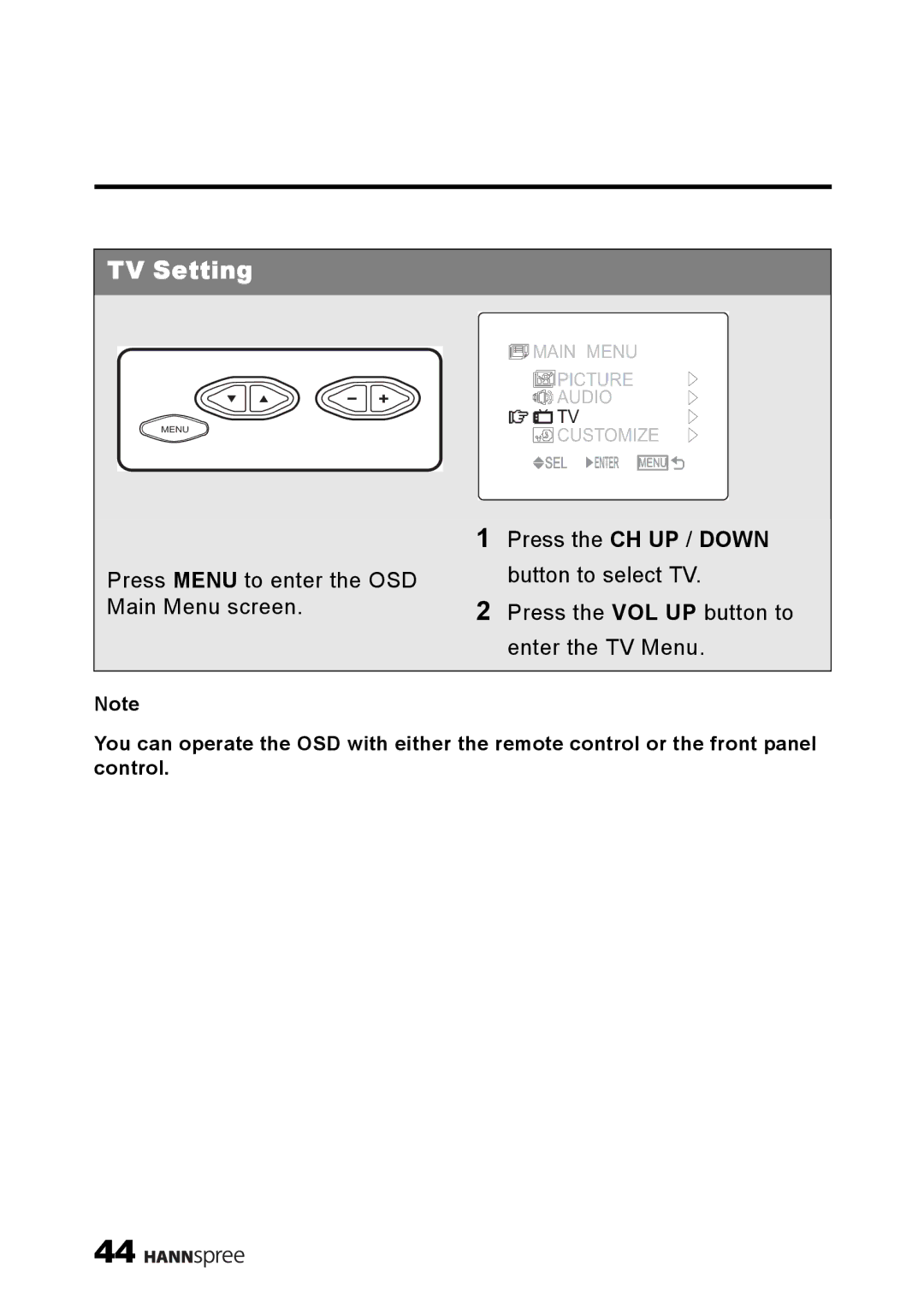 HANNspree ST49-10A1 manual TV Setting 