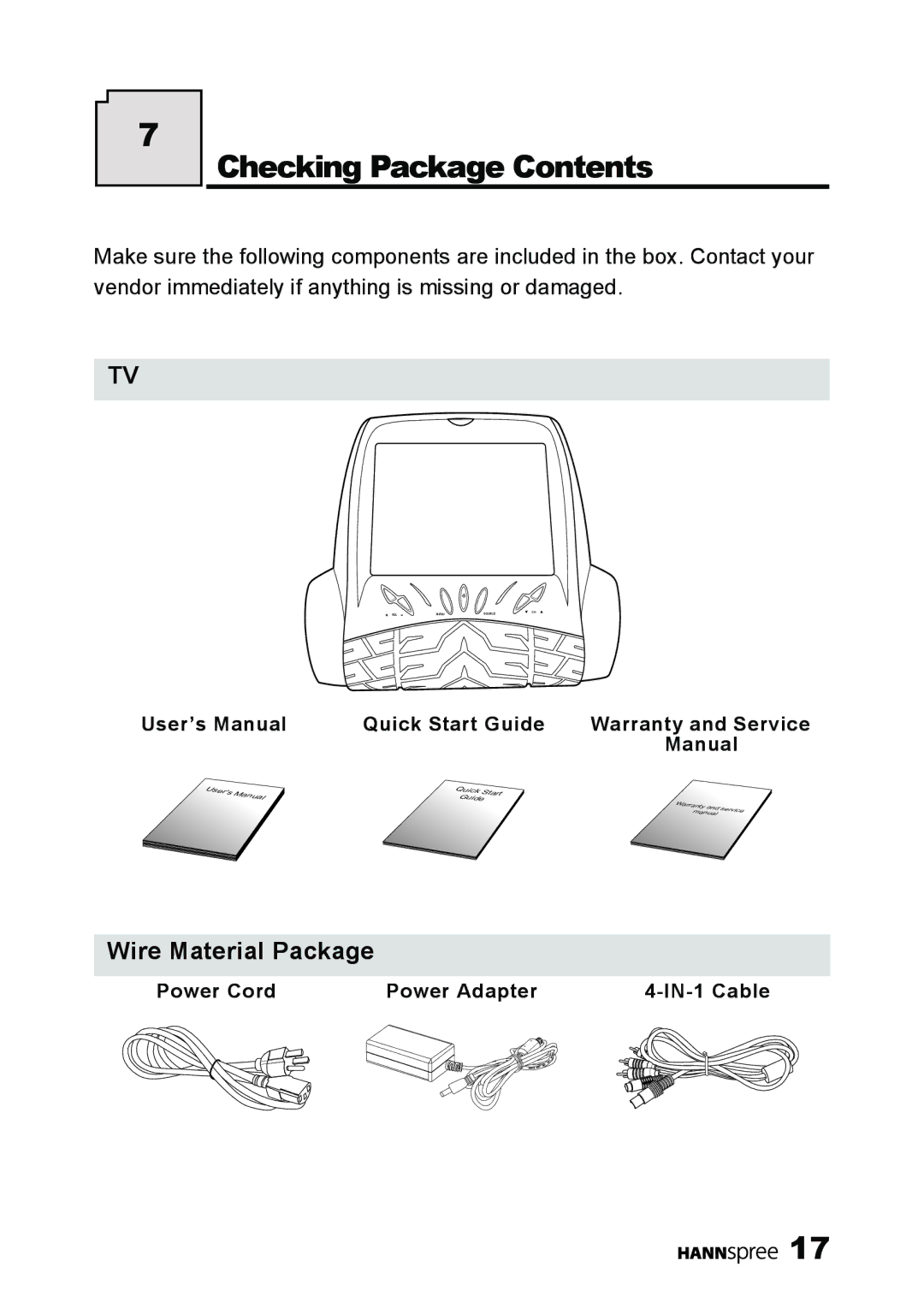 HANNspree ST54-10A1 user manual Checking Package Contents 